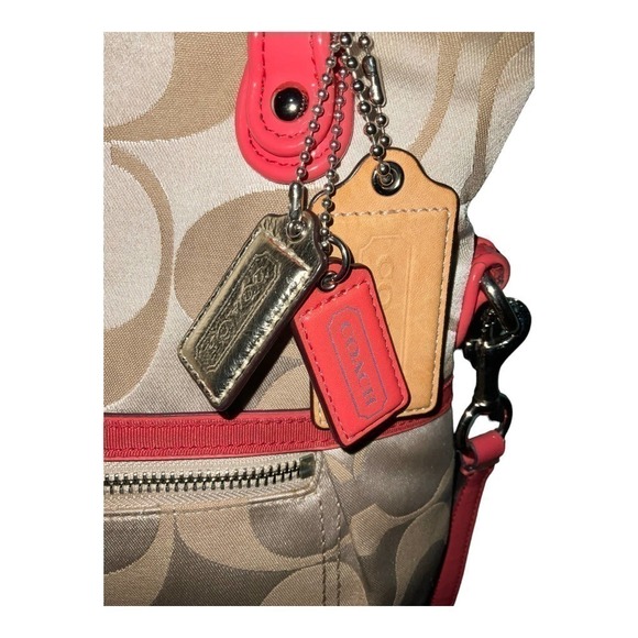 Coach Canvas Signature Horses and Carriage Hobo Tote Bag- Pink/Khaki - Picture 3 of 16